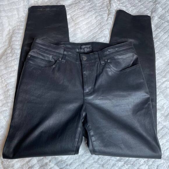 EILEEN FISHER Waxed Black‎ Jeans 12 Pants - Picture 2 of 3